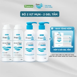 Combo 2 Xịt mụn lưng & 2 Gel tắm Freeskin - Novocare hỗ trợ giảm mụn toàn thân, viêm nang lông, mờ thâm, dưỡng sáng da