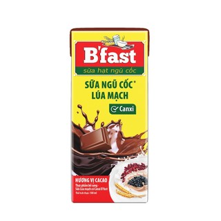 Thùng Sữa lúa mạch B'fast vị Cacao bổ sung canxi 12bl x 4 hộp x 180ml