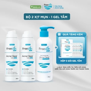 Combo 2 Xịt mụn lưng & 1 Gel tắm Freeskin - Novocare hỗ trợ giảm mụn toàn thân, viêm nang lông, mờ thâm, dưỡng sáng da