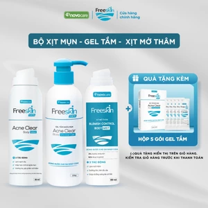Combo Xịt mụn 80ml & Gel tắm ngừa mụn lưng, viêm nang lông 250g & Xịt mờ thâm 80ml Novocare - Freeskin