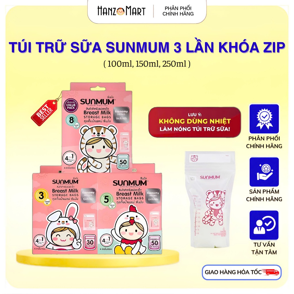 Túi trữ sữa Sunmum Thái Lan Mẫu mới 100ml/150ml/250ml
