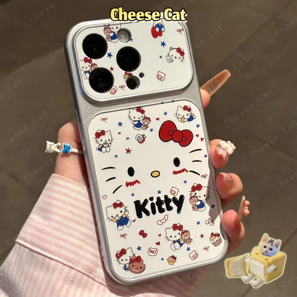 Cửa Sổ Lớn 17 Pro Max Ốp điện thoại iPhone bằng da nơ đỏ Kitty cho iPhone 14 13 16 15 Plus 11 12 Pro Max Xs XR
