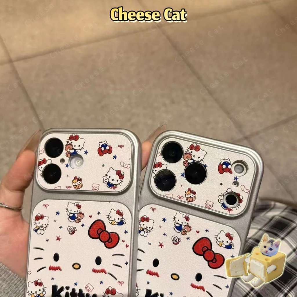 Cửa Sổ Lớn 17 Pro Max Ốp điện thoại iPhone bằng da nơ đỏ Kitty cho iPhone 14 13 16 15 Plus 11 12 Pro Max Xs XR