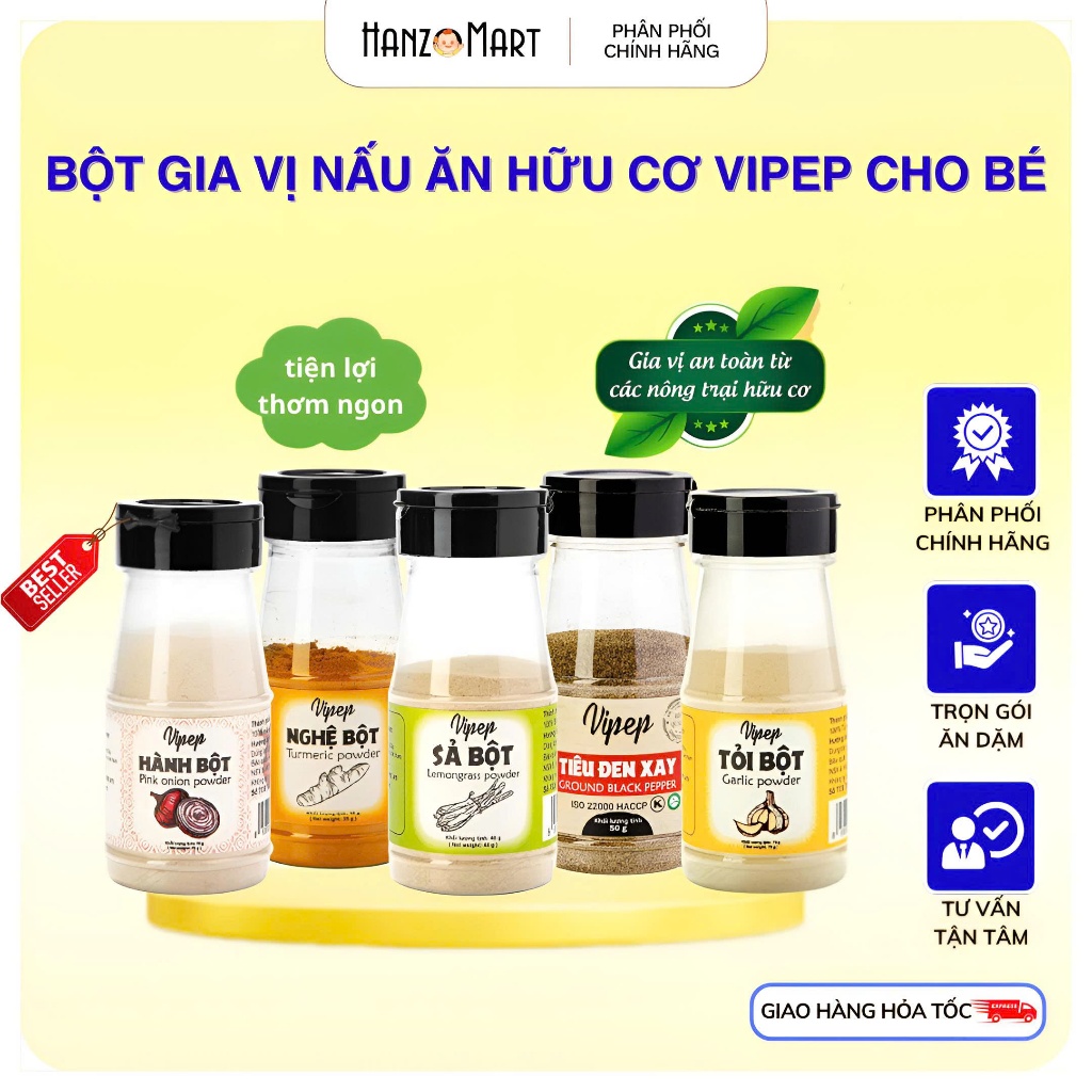 Bột Gia Vị Vipep gia vị nấu ăn hành bột, tỏi bột, ớt, ngũ vị hương, tiêu, quế, sả bột, ngò, nghệ cho bé ăn dặm hanzo2009