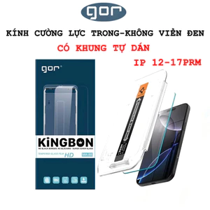 Kính Cường Lực Chính Hãng GOR Trong Suốt Không Viền Đen Có Khung Trợ Dán Dùng Cho IP 12-13-14-15-16-17PRM