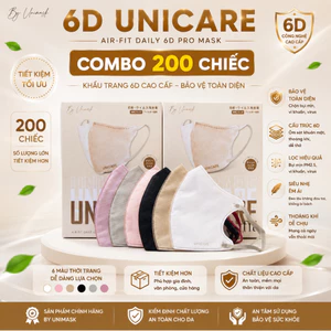 COMBO 200 Chiếc Khẩu Trang 6D Unicare Pro Mask 3 Lớp Kháng Khuẩn 6 Màu Thời Trang