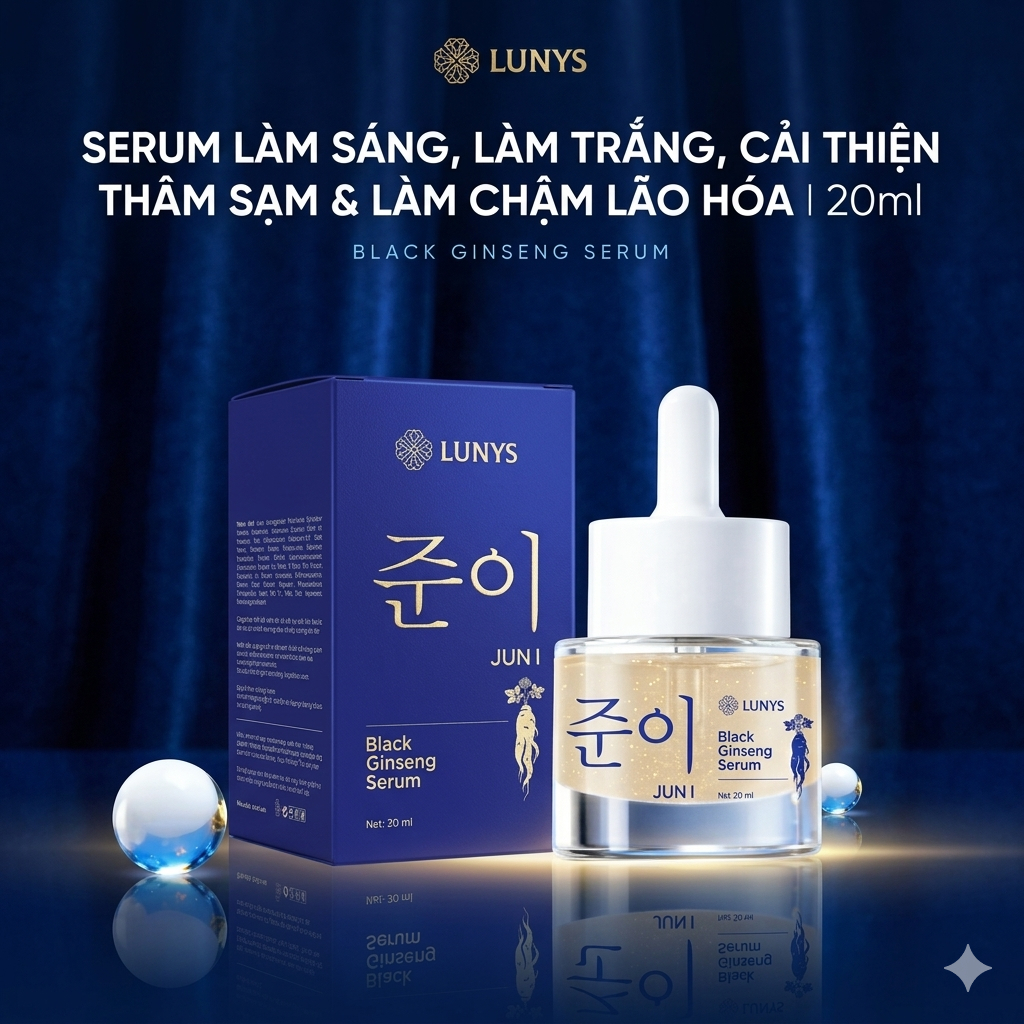 Serum Dưỡng Trắng Trẻ Hóa Da LUNYS Black Ginseng Serum 20ml Mờ Thâm Nám, Trắng Sáng, Chống Lão Hóa
