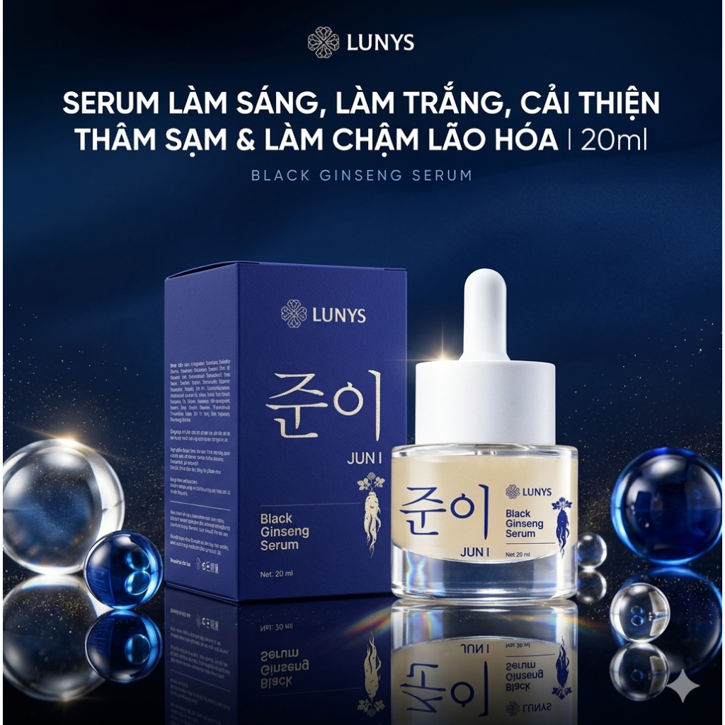 Serum Dưỡng Trắng Trẻ Hóa Da LUNYS Black Ginseng Serum 20ml Mờ Thâm Nám, Trắng Sáng, Chống Lão Hóa