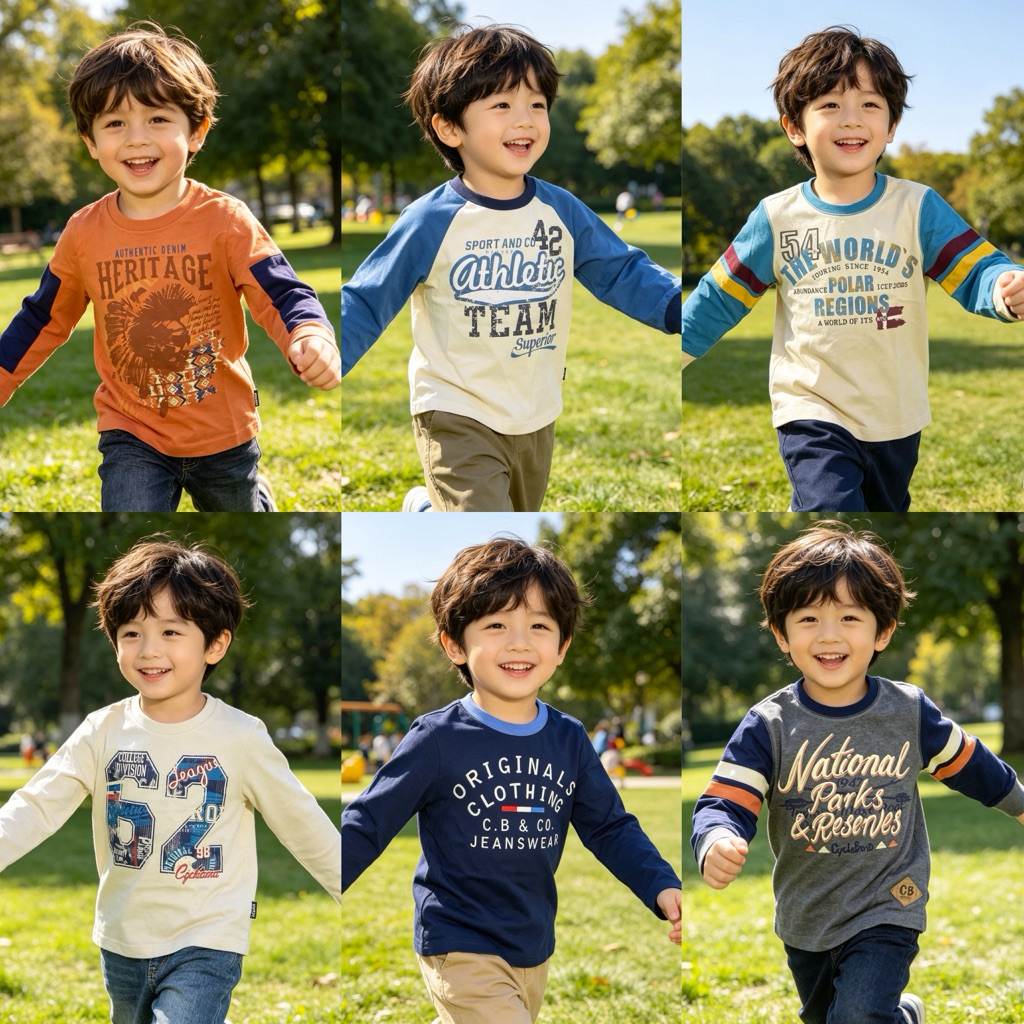 Áo Cotton Dài Tay Bé Trai 3–12Y (14–36kg) – Áo Thun Trẻ Em Mềm Mịn, Thoáng Mát TQ0022