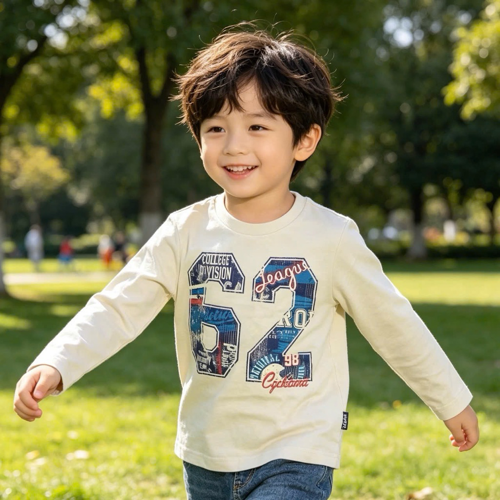 Áo Cotton Dài Tay Bé Trai 3–12Y (14–36kg) – Áo Thun Trẻ Em Mềm Mịn, Thoáng Mát TQ0022