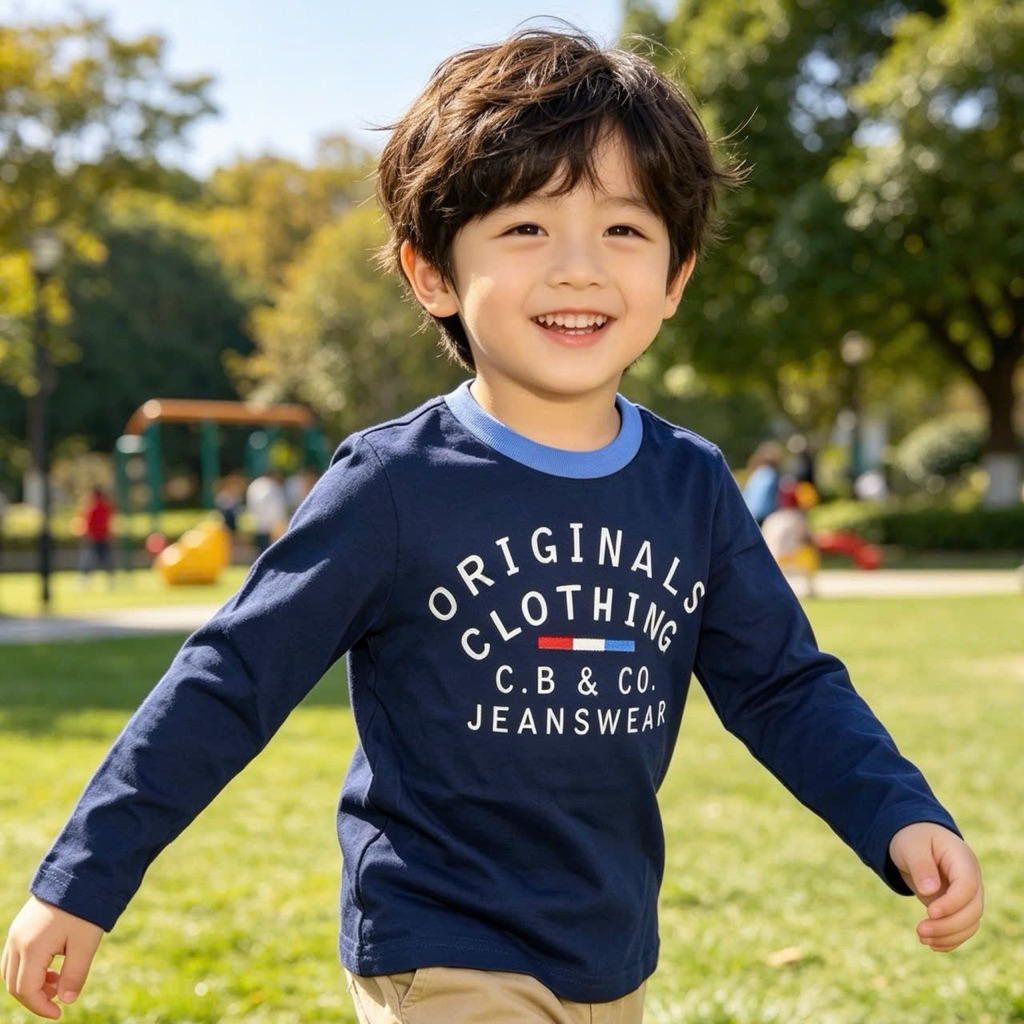 Áo Cotton Dài Tay Bé Trai 3–12Y (14–36kg) – Áo Thun Trẻ Em Mềm Mịn, Thoáng Mát TQ0022