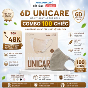 6D UNICARE Màu Ghi - Thùng 100 chiếc khẩu trang 6D Mask Ghi cao cấp
