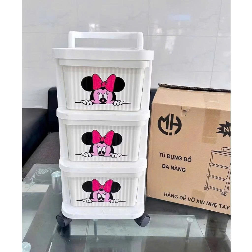 Tủ Nhựa Mickey Đựng Đồ Cho Bé 5 Tầng Đa Năng Có Bánh Xe, Kệ Bỉm Sữa Đựng Quần Áo, Nhựa Cao Cấp