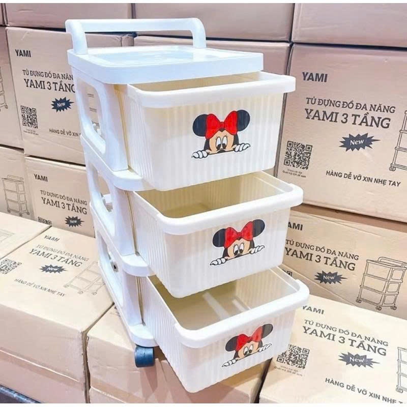 Tủ Nhựa Mickey Đựng Đồ Cho Bé 5 Tầng Đa Năng Có Bánh Xe, Kệ Bỉm Sữa Đựng Quần Áo, Nhựa Cao Cấp