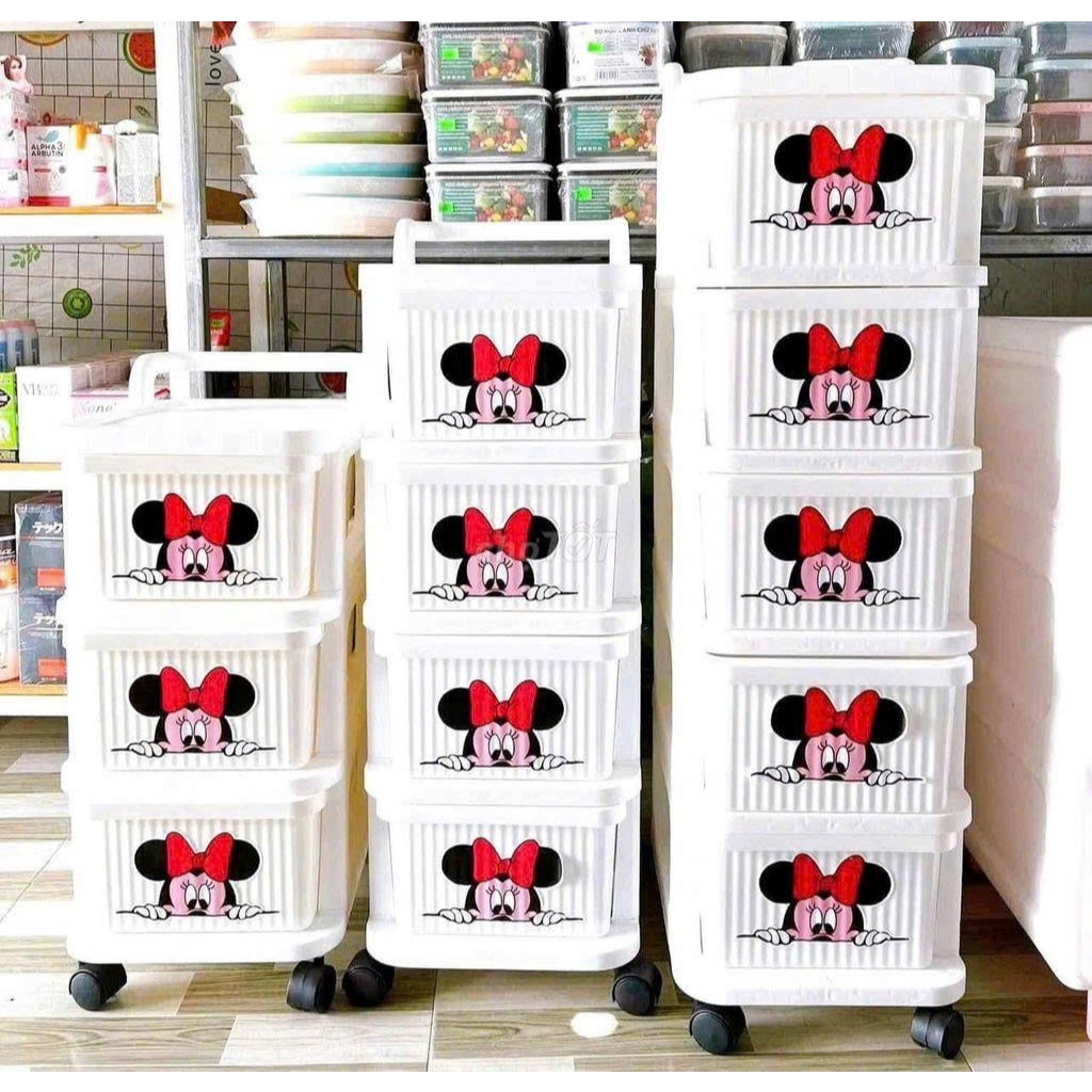 Tủ Nhựa Mickey Đựng Đồ Cho Bé 5 Tầng Đa Năng Có Bánh Xe, Kệ Bỉm Sữa Đựng Quần Áo, Nhựa Cao Cấp