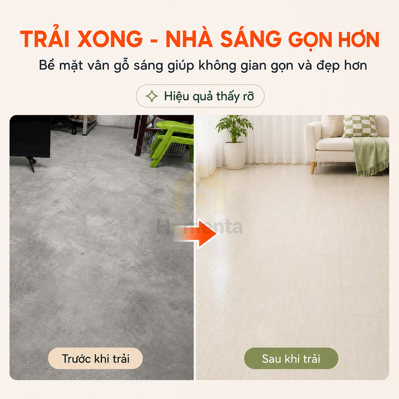Thảm trải lót sàn simili vân gỗ chống nước dày 1.5mm, khổ 2m cắt theo mét (5m/10m), dễ cắt DIY, dễ lau chùi
