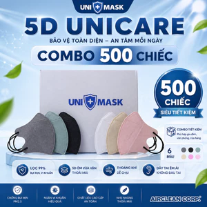 Khẩu Trang 5D UNICARE - Thùng 500 Chiếc 3 Lớp Kháng Khuẩn, Chống Bụi Mịn [MIX MÀU]