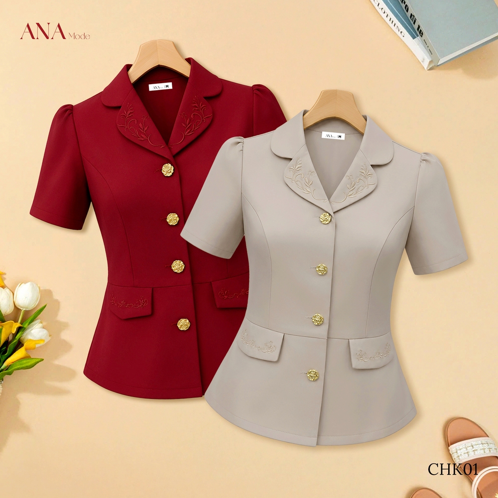 Áo Kiểu Thêu Hoa Trung Niên ANA Mode Chất Liệu Cotton Lạnh Thanh Lịch Đi Tiệc Quà Tặng Mẹ AK25CHK01