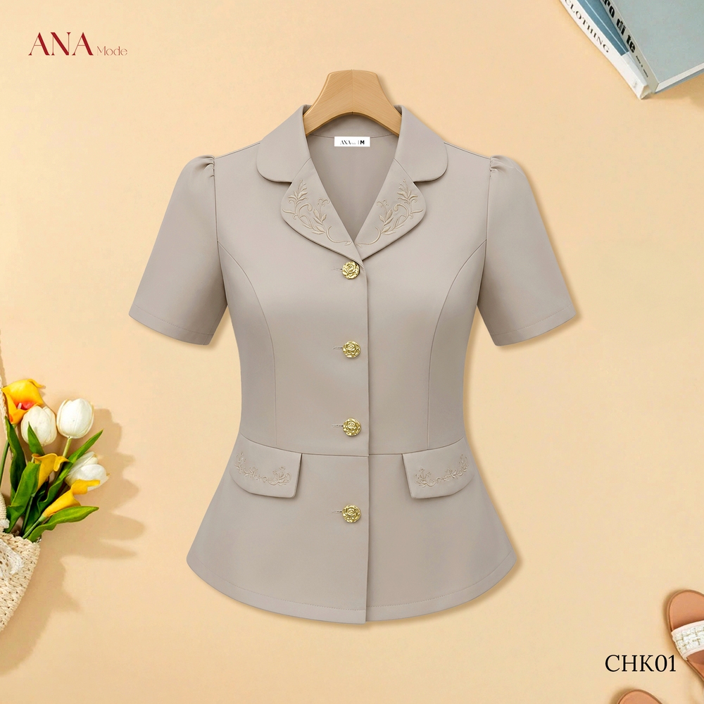 Áo Kiểu Thêu Hoa Trung Niên ANA Mode Chất Liệu Cotton Lạnh Thanh Lịch Đi Tiệc Quà Tặng Mẹ AK25CHK01