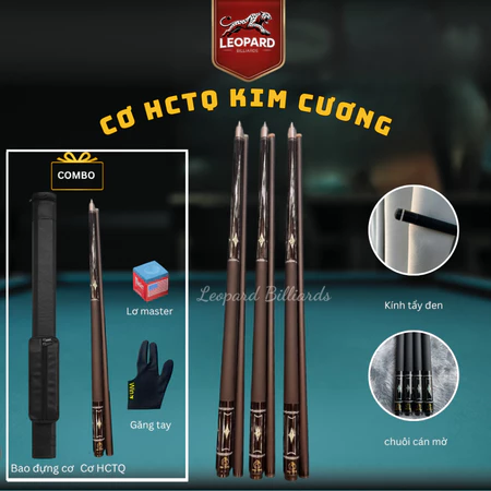 Cơ Phủ Carbon HCTQ KIM CƯƠNG - Chuôi Cán Mờ Sang Trọng - Ngọn thẳng siêu bền - Leopard Billiards