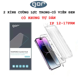 Kính Cường Lực GOR Full Màn Hình Tự Dán Có Viền Đen Cho 12-17 Pro Max | Full Box 2 Kính Chính Hãng