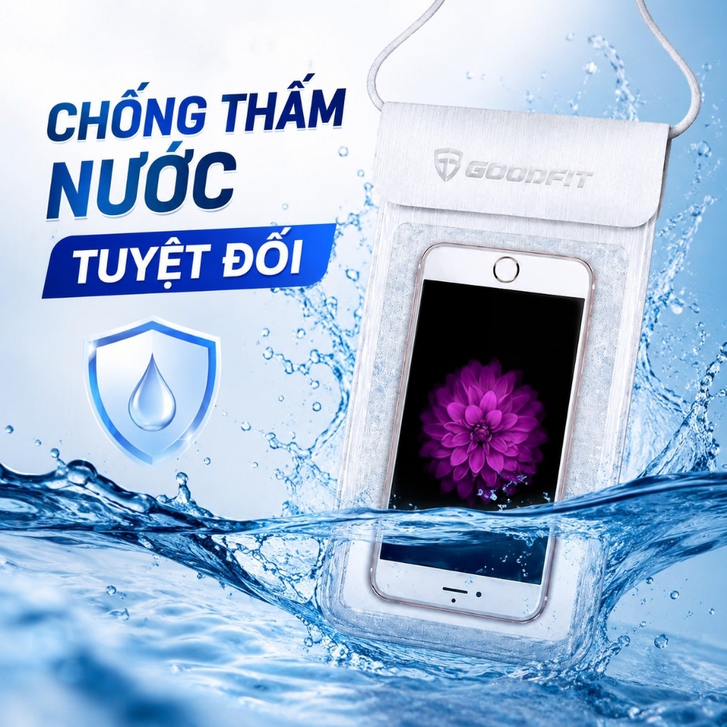 Túi chống nước điện thoại GoodFit GF02WP 4 lớp, chống nước chuẩn IPX8, đi biển đi bơi, cảm ứng nhạy