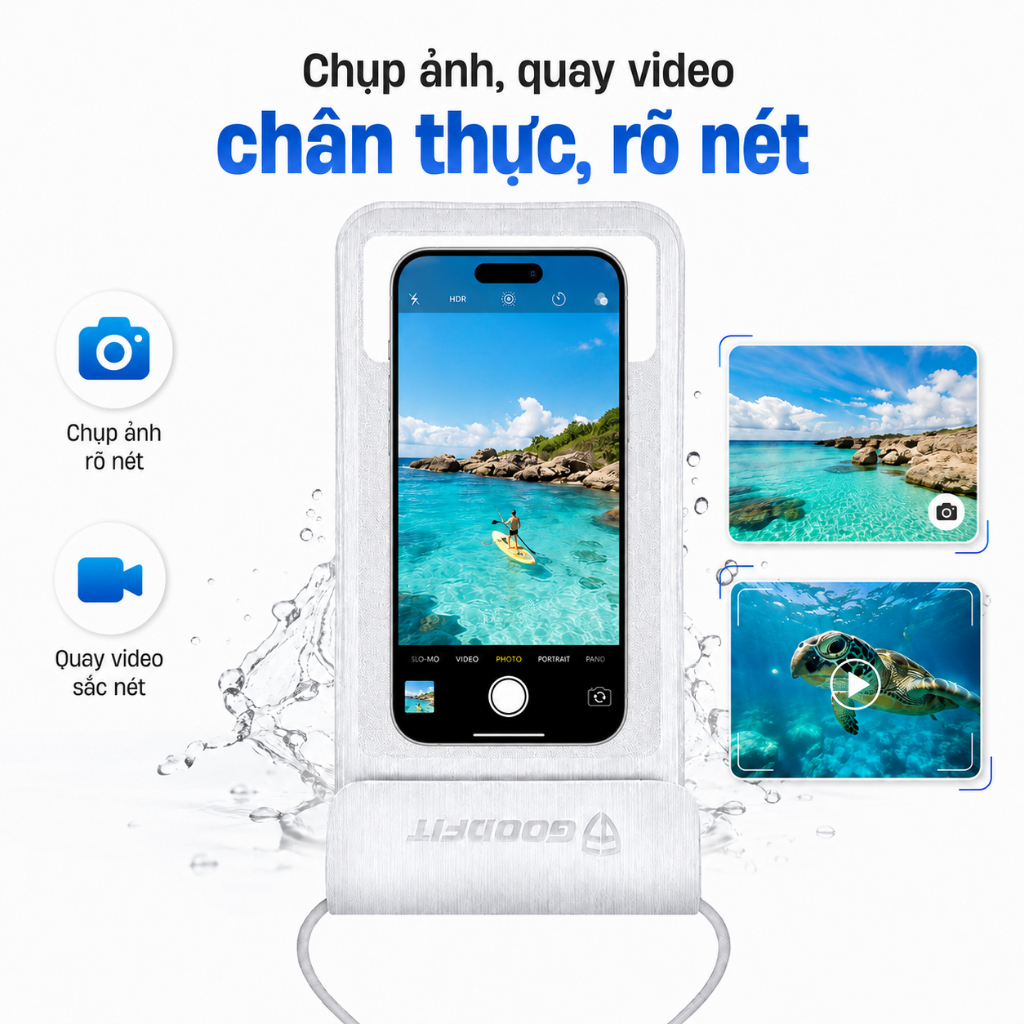 Túi chống nước điện thoại GoodFit GF02WP 4 lớp, chống nước chuẩn IPX8, đi biển đi bơi, cảm ứng nhạy