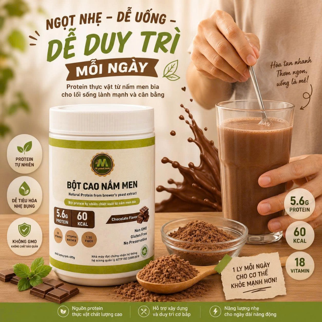 [COMBO 2] Bột dinh dưỡng vị Socola 500g - Bột nấm men bia tự nhiên M-Yeast