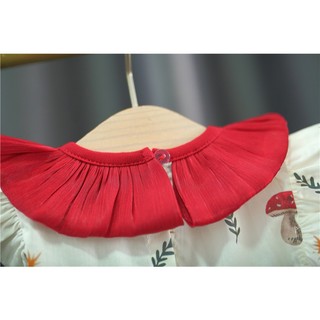 Đầm xòe bé gái hình nấm cổ tròn vải tơ óng mềm màu đỏ phong cách Hàn D1315 Bí Ngô Nhỏ
