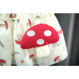 Đầm xòe bé gái hình nấm cổ tròn vải tơ óng mềm màu đỏ phong cách Hàn D1315 Bí Ngô Nhỏ