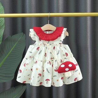Đầm xòe bé gái hình nấm cổ tròn vải tơ óng mềm màu đỏ phong cách Hàn D1315 Bí Ngô Nhỏ