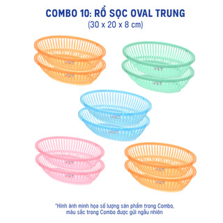 Combo 10 Rổ Sọc Oval Nhỏ Trung Lớn, Duy Tân, Nhựa PP, Thoát Nước Nhanh, Đựng Rau Củ Tiện Lợi