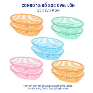 Combo 10 Rổ Sọc Oval Nhỏ Trung Lớn, Duy Tân, Nhựa PP, Thoát Nước Nhanh, Đựng Rau Củ Tiện Lợi