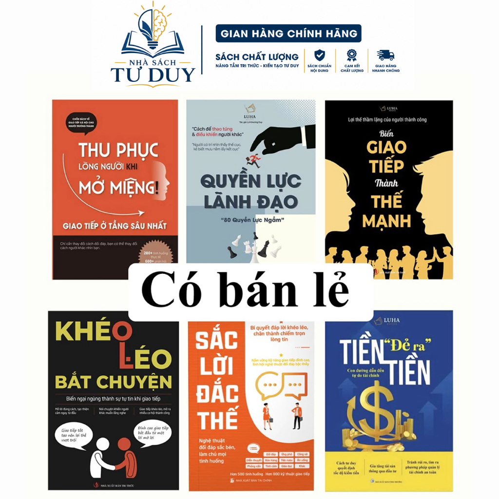 Bìa sách Combo Quyền Lực Lãnh Đạo + Thu Phục + Khéo Léo + Biến Giao Tiếp + Sắc Lời + Tiền Đẻ Ra Tiền