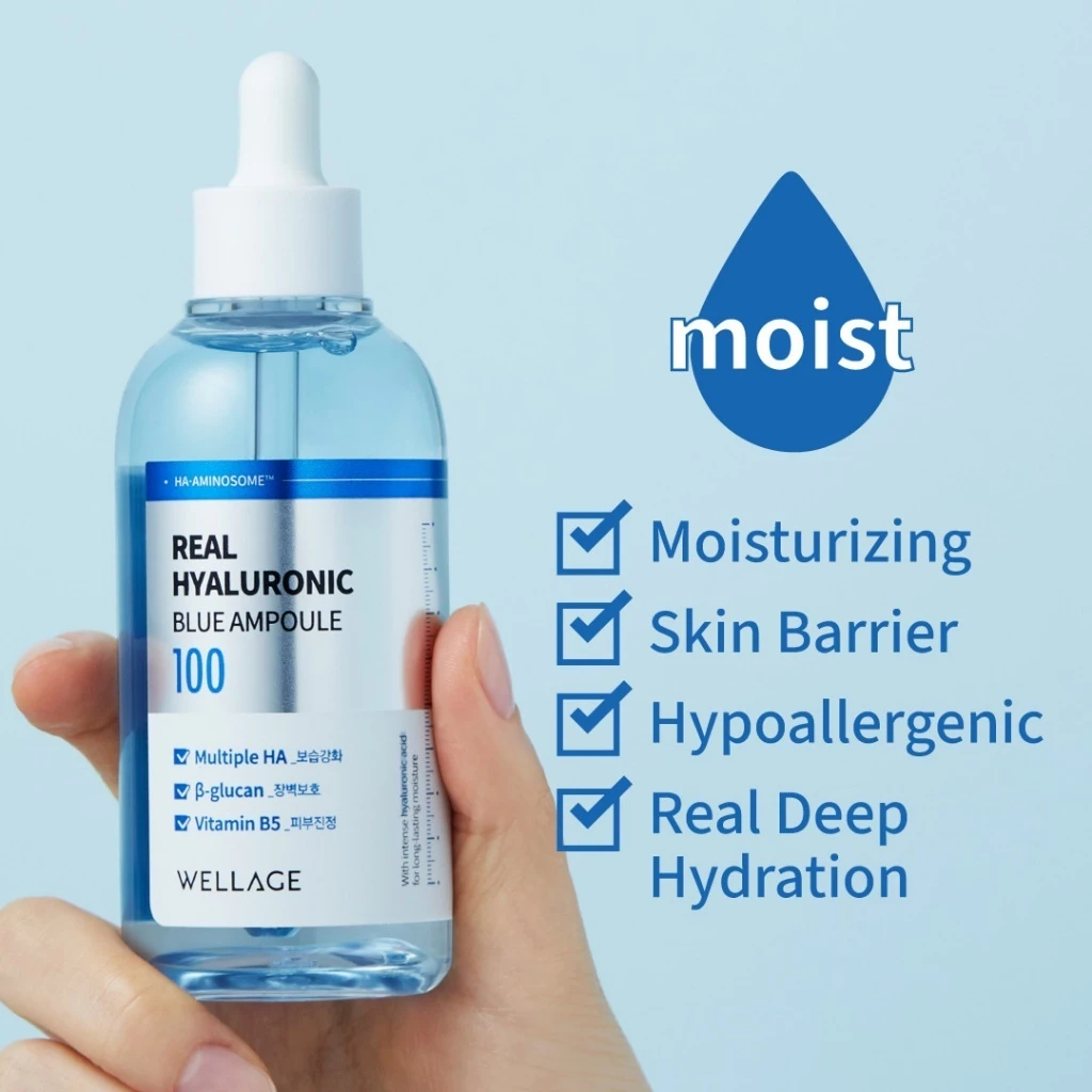 Serum Wellage Real Hyaluronic Blue Ampoule 60ml  Cấp Ẩm, Phục Hồi Da Chuyên Sâu - Ever Queen