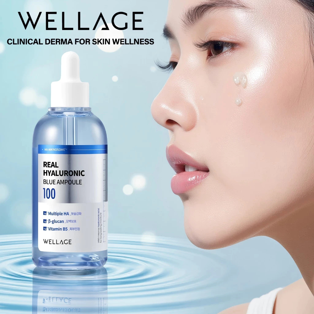 Serum Wellage Real Hyaluronic Blue Ampoule 60ml  Cấp Ẩm, Phục Hồi Da Chuyên Sâu - Ever Queen