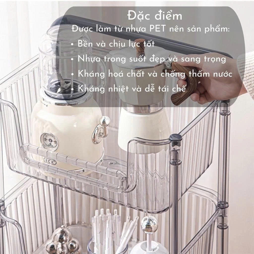 Kệ Heo Xinh 3 Tầng Có Bánh Xe Trong Suốt, Kệ Đựng Đồ Đa Năng Cho Bé, Spa, Nhựa Cao Cấp