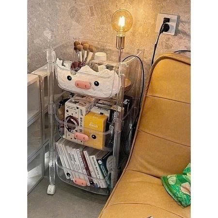 Kệ Heo Xinh 3 Tầng Có Bánh Xe Trong Suốt, Kệ Đựng Đồ Đa Năng Cho Bé, Spa, Nhựa Cao Cấp