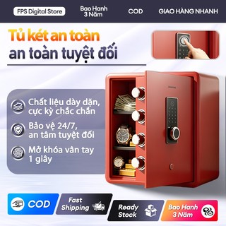 Két Sắt Thông Minh Vân Tay-Thép Đúc Nguyên Khối Cho Gia Đình&Văn Phòng-Màu Đỏ Cao Cấp-Cánh Cửa Dày 10mm&Nội Thất Da Sang