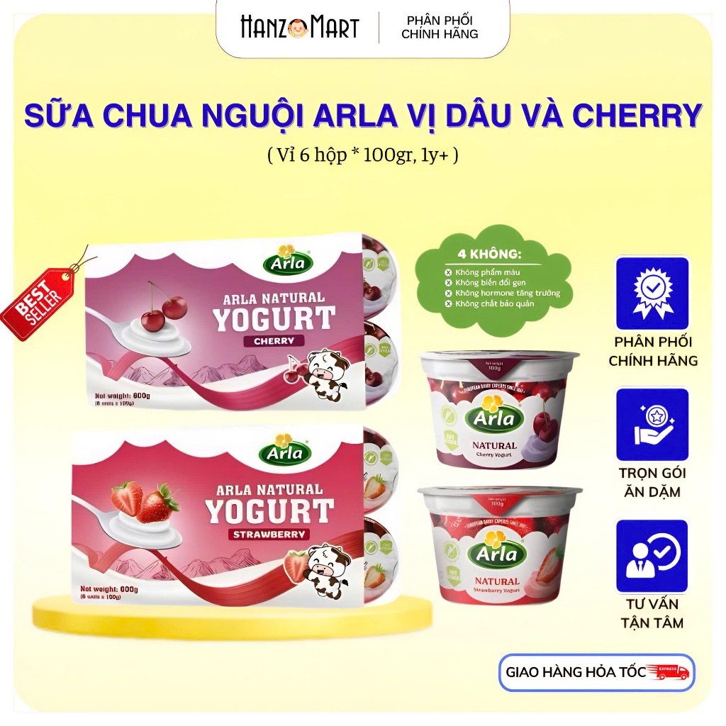 Sữa chua Arla sữa chua nguội ít béo hương vị trái cây tự nhiên lốc 6 hộp * 100gr