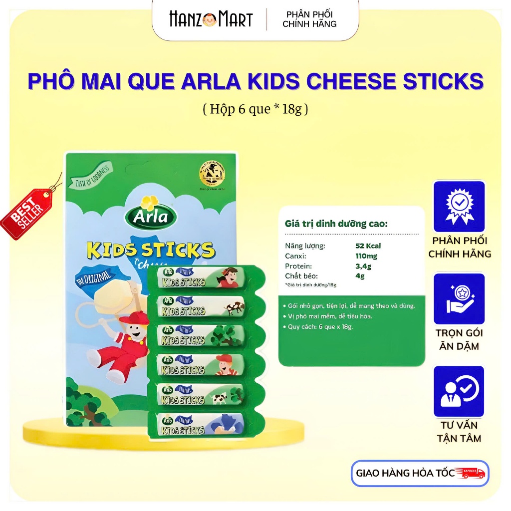 Phô Mai Que Trẻ Em Arla Kids Sticks 108g – Bổ Sung Canxi, Dinh Dưỡng Cho Bé