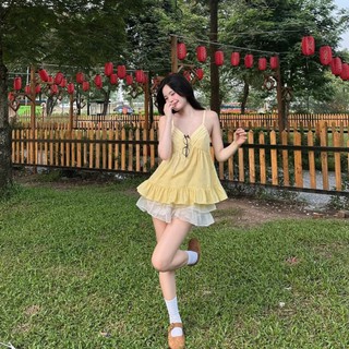 Áo Hai Dây Nữ Đi Biển Dáng Xòe Bèo Họa Tiết Chấm Bi Tôn Dáng Mặc Đi Chơi Du Lịch 1800 247Store