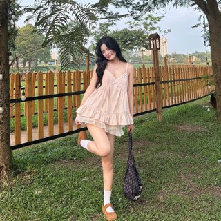 Áo Hai Dây Nữ Đi Biển Dáng Xòe Bèo Họa Tiết Chấm Bi Tôn Dáng Mặc Đi Chơi Du Lịch 1800 247Store