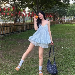 Áo Hai Dây Nữ Đi Biển Dáng Xòe Bèo Họa Tiết Chấm Bi Tôn Dáng Mặc Đi Chơi Du Lịch 1800 247Store