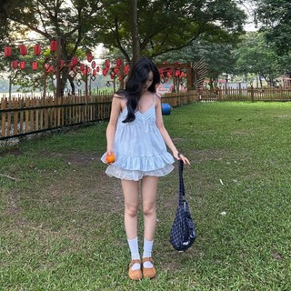 Áo Hai Dây Nữ Đi Biển Dáng Xòe Bèo Họa Tiết Chấm Bi Tôn Dáng Mặc Đi Chơi Du Lịch 1800 247Store