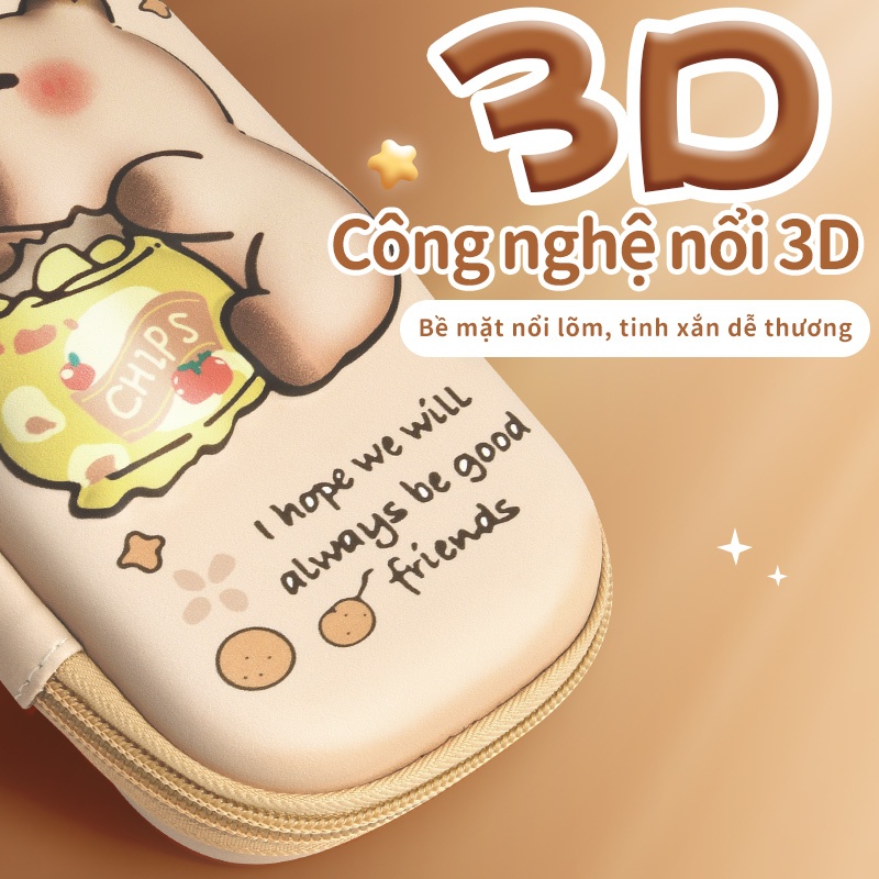 Hộp bút 3D hoạt hình chống nước bụi, thiết kế dễ thương phù hợp học sinh dùng hằng ngày