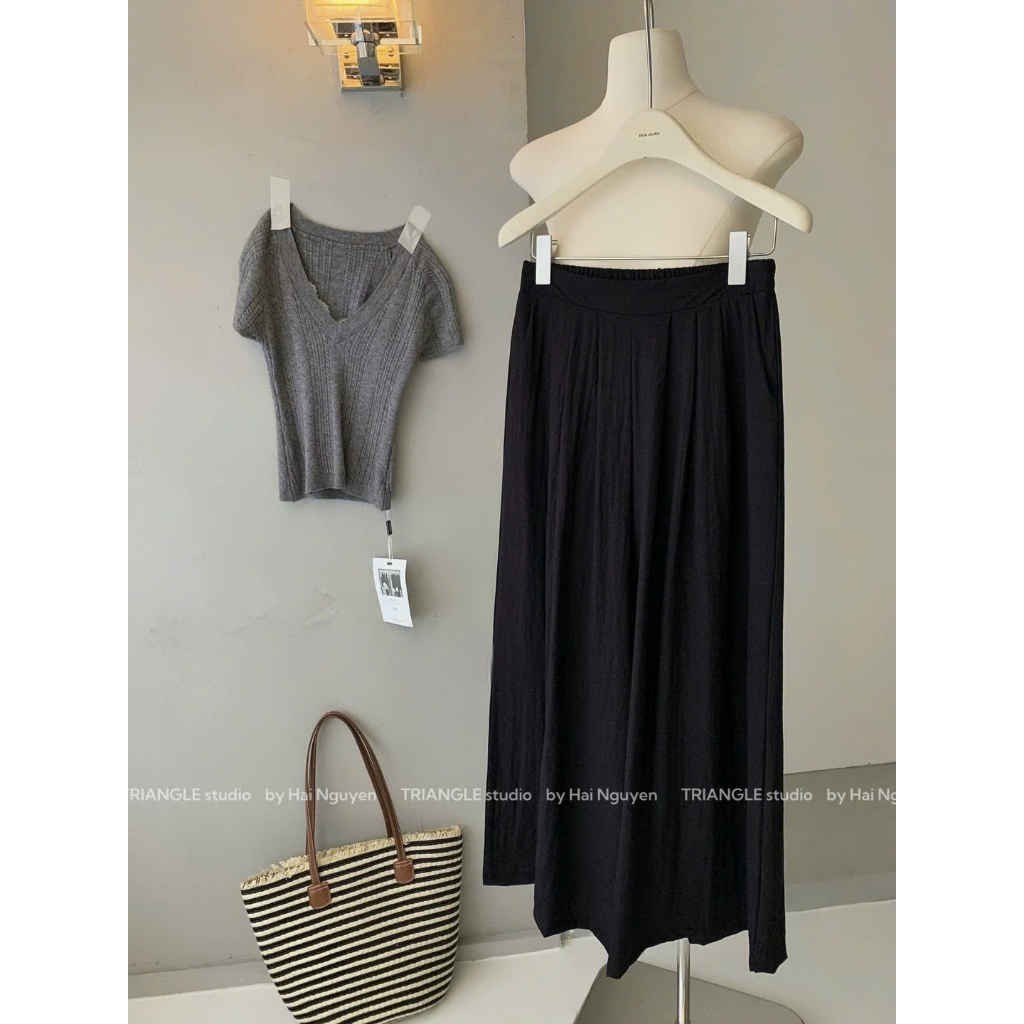 TRIANGLE - Common Trousers (Cân nhắc kỹ, return is not welcomed) Quần ống rộng Hàn Quốc style thanh lịch, dễ mặc