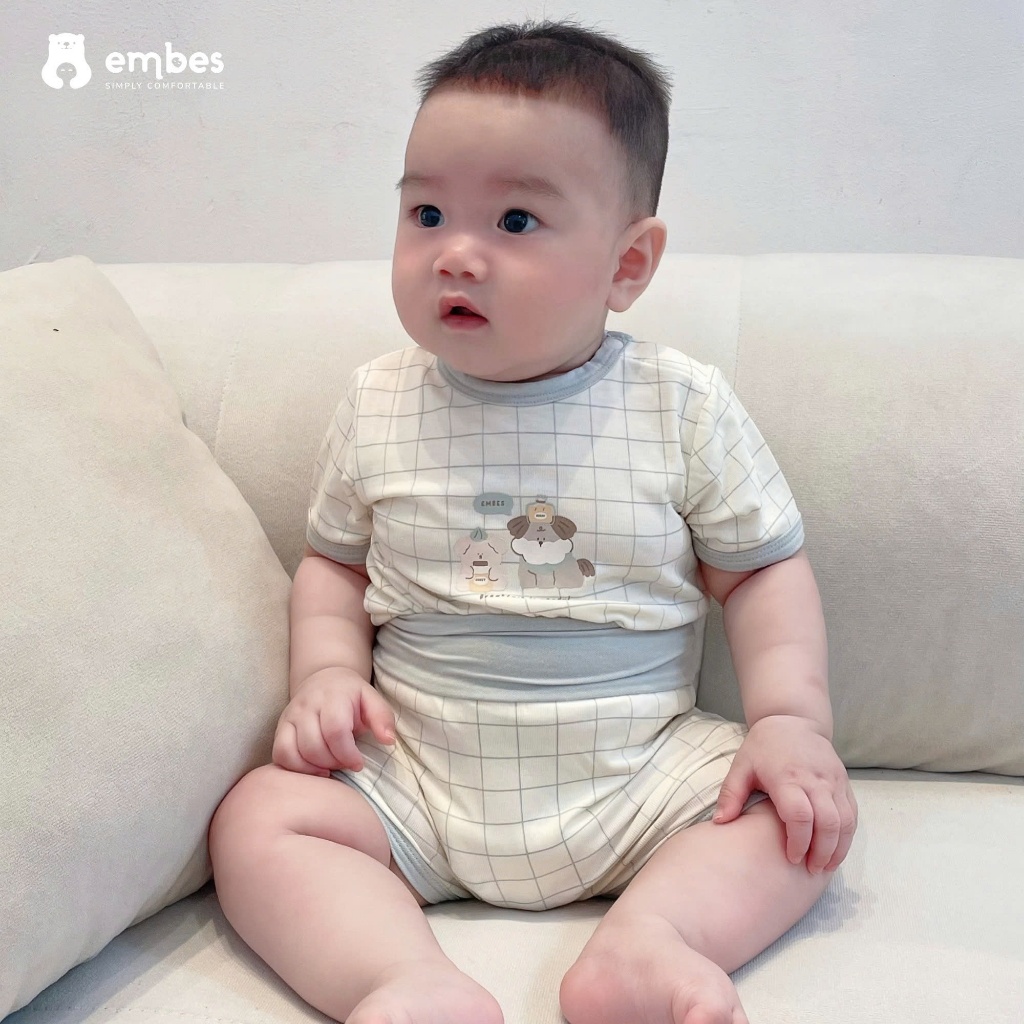 Bộ Cộc Sơ Sinh Embes, Bộ Cộc Tay In Hình Cài Cúc Cổ Cạp Lưng Cao Mềm Mại Cho Bé Sơ Sinh Từ 0-9 Tháng