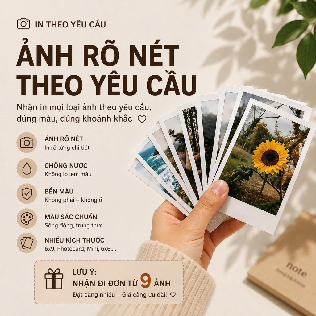 In ảnh theo yêu cầu - Giấy cao cấp chống nước, bền màu - Nhiều kích thước như Polar 6x9, Photocard