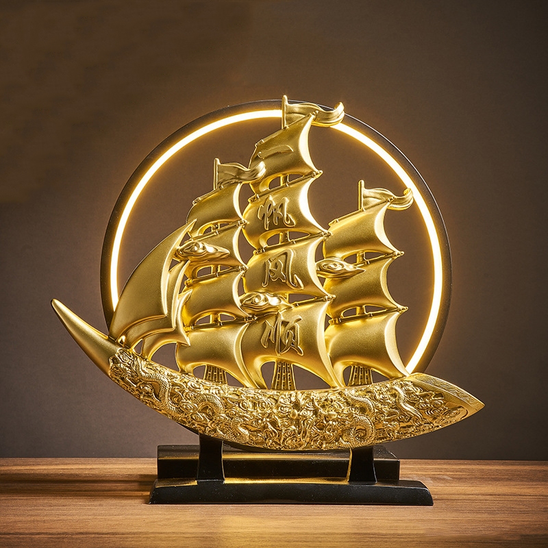 Tượng thuyền buồm ngà voi tài lộc decor nhà cửa